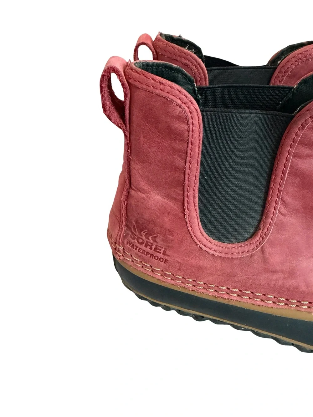 Sorel Out 'N About Chelsea Rain Boots Red Waterproof Rubber Ankle Booties Size 8